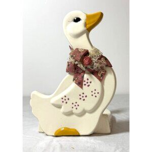 Ceramic Goose Paper Towel Holder With Lace & Bow Accents vintage